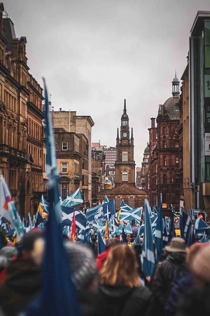 Glasgow Busy Street Scottish Flags